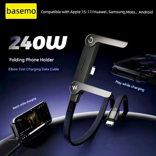 Year-End Sale 2-in-1 Invisible Holder Charger Cable – 240W Fast Charging Cord with Built-In Phone Stand