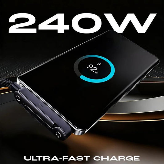 Year-End Sale 2-in-1 Invisible Holder Charger Cable – 240W Fast Charging Cord with Built-In Phone Stand